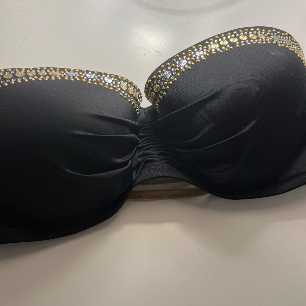 Total BLING Victoria's Secret Black and Gold Bandeau Bikini new without tags